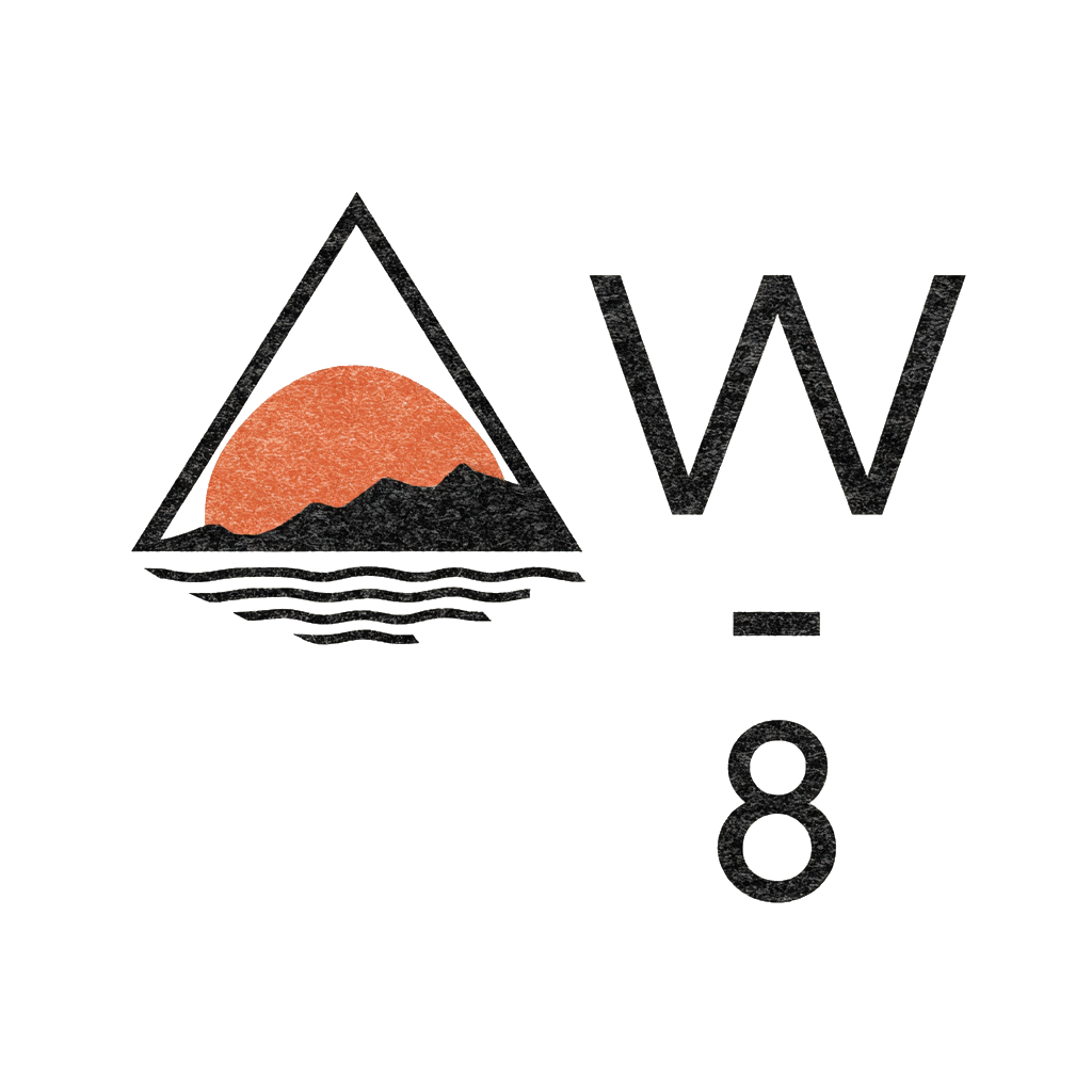 8waves mountain, sunset and wave brand illustration