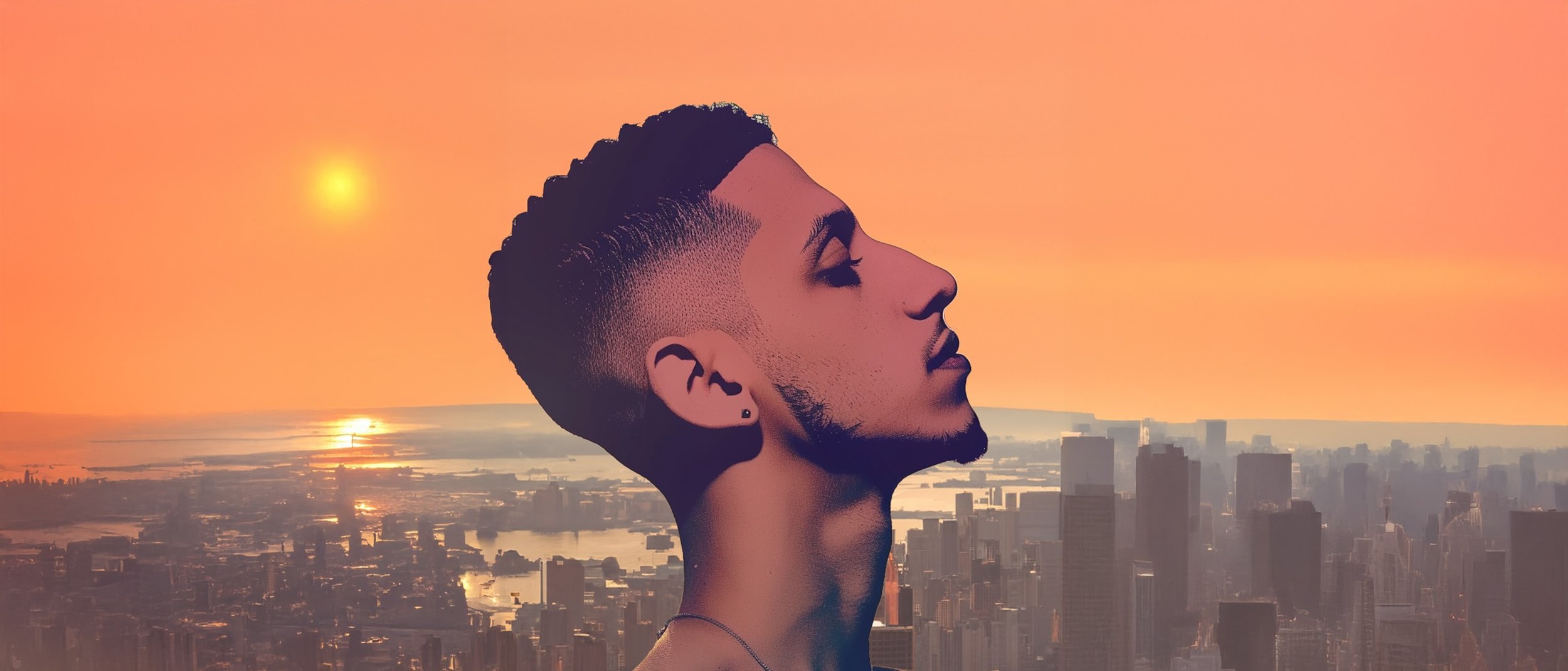 8waves profile portrait over a warm city skyline